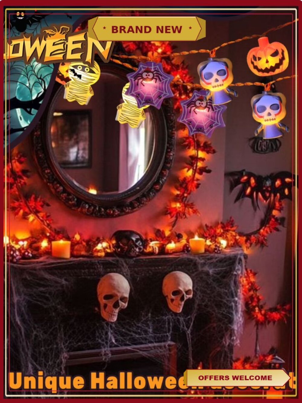 Halloween String Lights 10 ft 20 LED Battery Operated Fairy Lights - Picture 6 of 6
